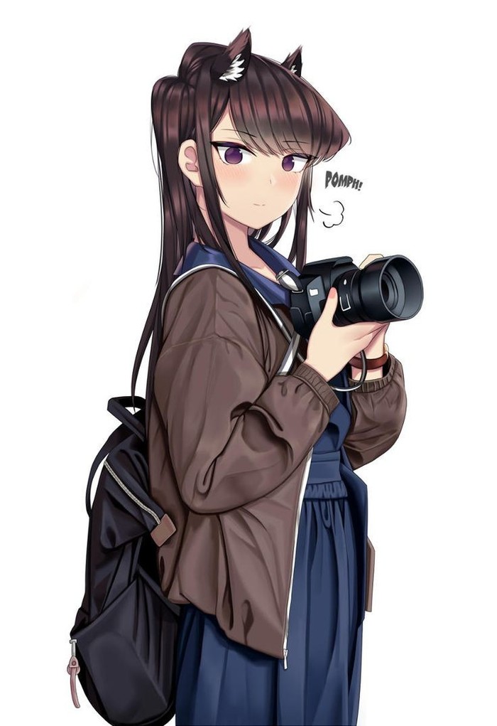 Komi-san with camera - Komi-san wa comyushou desu, Anime art, Anime, Animal ears, School uniform, Shouko komi