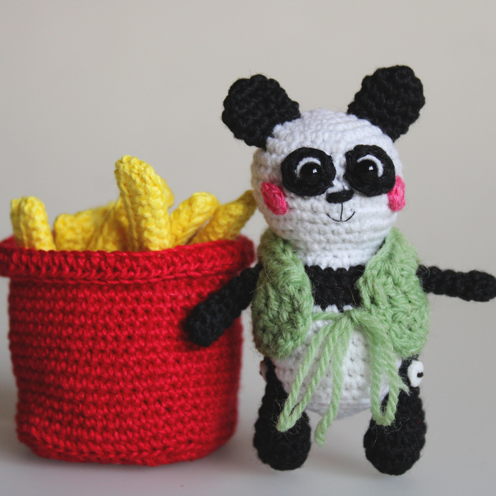 Panda with french fries - My, Panda, Potato, Crochet, With your own hands, Needlework without process, Milota, Nyasha, Amigurumi, Longpost