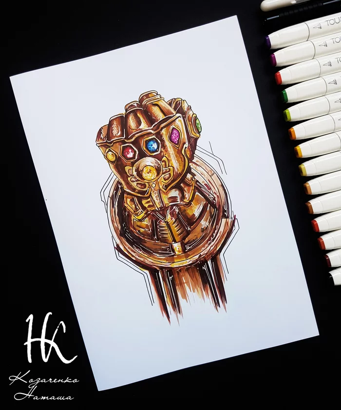 Infinity Gauntlet - My, Infinity Gauntlet, Marvel, Drawing, Alcohol markers, T-shirt, Avengers, Art, Marker