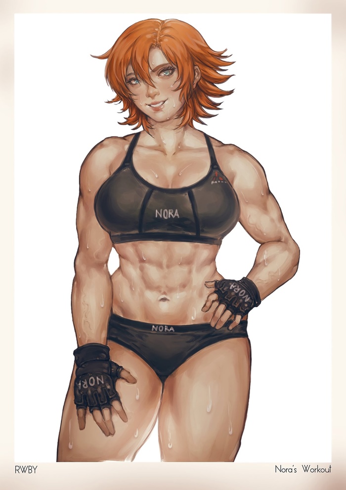 Nora's workout - Art, Strong girl, RWBY, Nora valkyrie, Anime