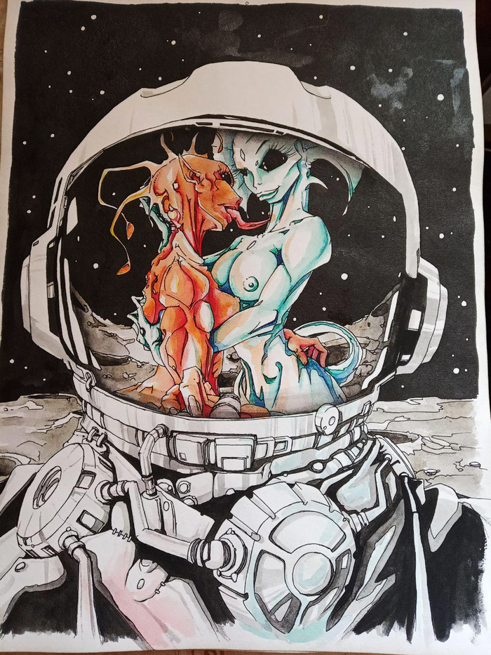 I still dream of outer space - NSFW, My, Art, Artist, Watercolor