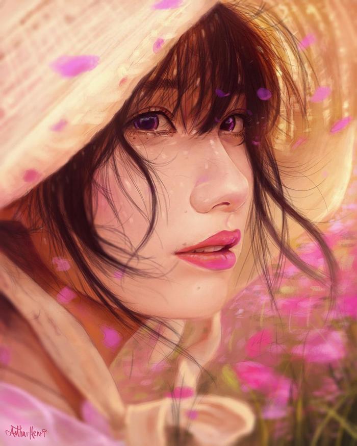 Petals - Art, Drawing, Girls, Asians, Arthur Henri