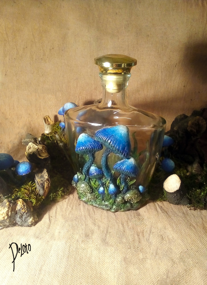A bottle of purple coprinus and luminous russula. - My, The elder scrolls, Morrowind, Needlework without process, Handmade, Polymer clay, Mushrooms, Games, Deloto, Longpost, The Elder Scrolls III: Morrowind