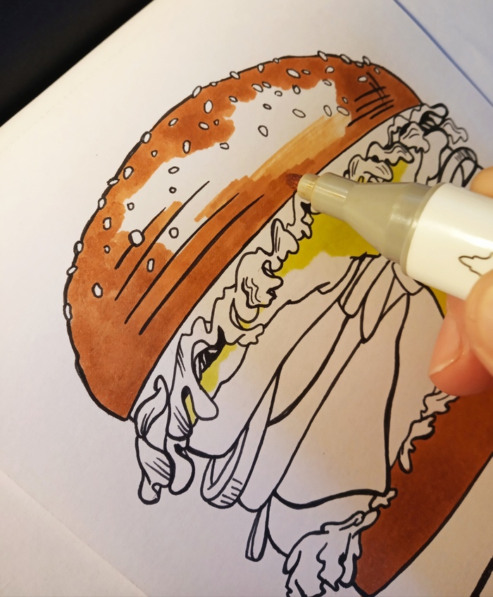 Food sketching - My, Hamburger, Sketch, Illustrations, Sketchbook, , Longpost