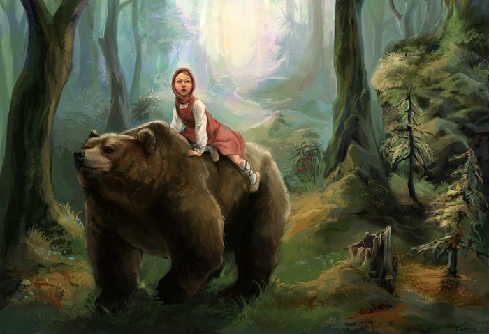 Masha and the Bear - Art, Drawing, Russian tales, Masha and the Bear, Forest