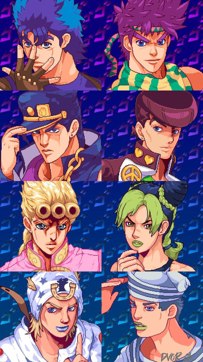 Pixel - Jojos bizarre adventure, Jonathan Joestar, Joseph Joestar, Kujo Jotaro, Josuke Higashikata, Giorno Giovanna