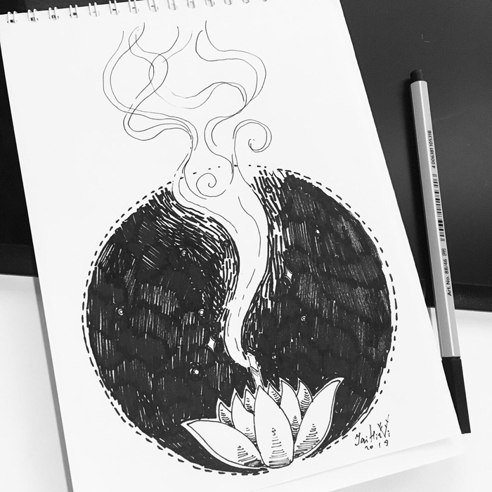 Calm. Inktober - My, Keep calm, Inktober, Drawing, Lotus, Calmness, Calm, Longpost