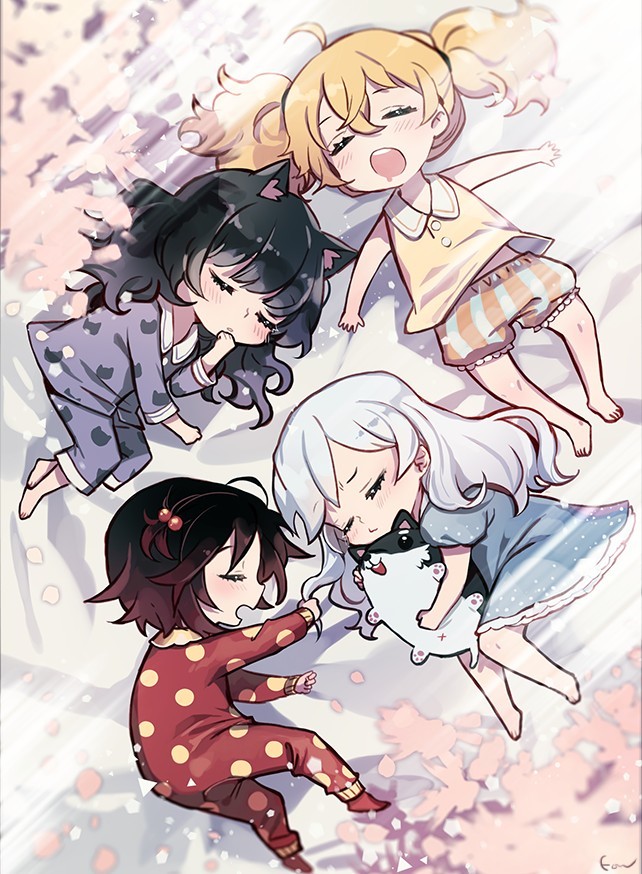 Tired toys sleep, books sleep... - RWBY, Ecru, Team RWBY, Chibi, Anime, Not anime, Anime art