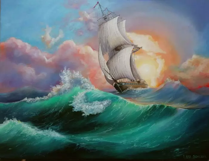 Sea, sails - My, Painting, Oil painting