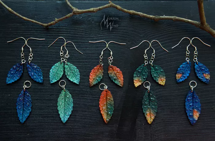 Last autumn leaves. Polymer clay. - My, With your own hands, Needlework without process, Polymer clay, Autumn, Leaves, Pendant, Earrings