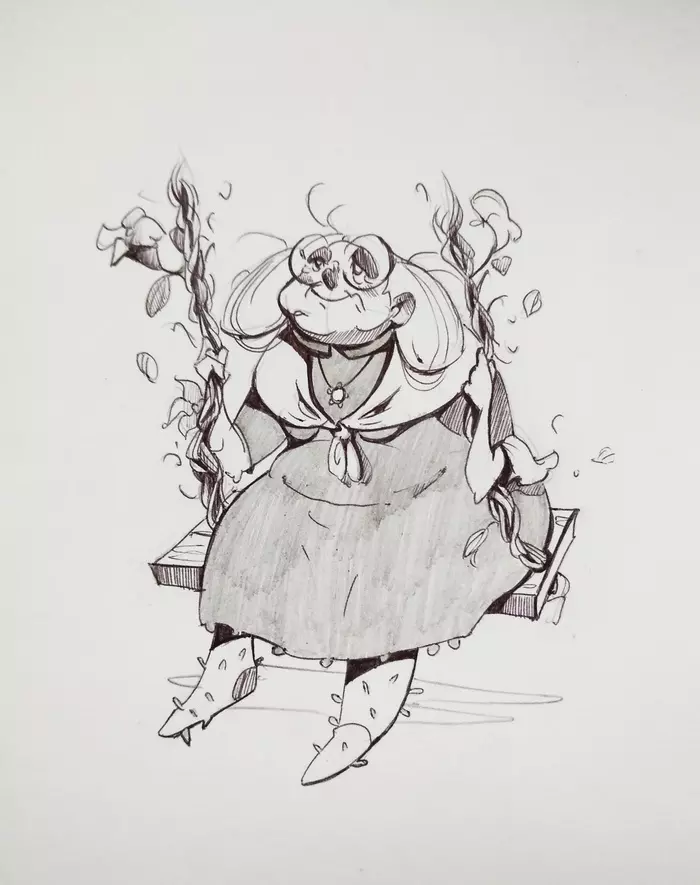 I draw inktober - My, Inktober, Art, Drawing, Grandmother, Swing, Pen drawing, Sketch, Artist