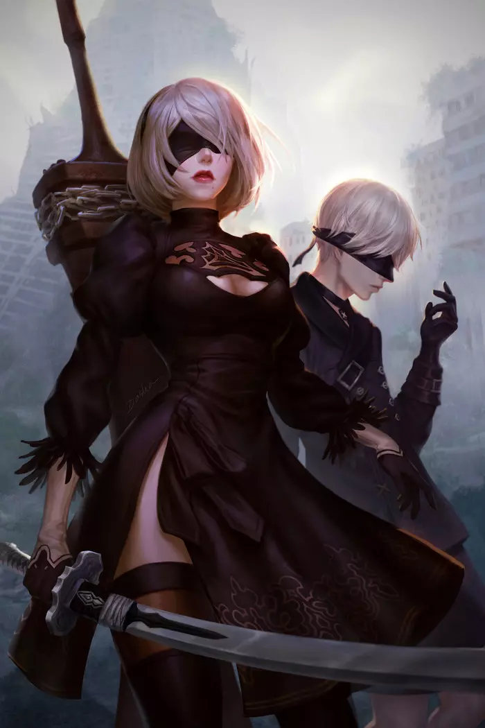 Nier - NIER Automata, Yorha unit No 2 type B, Yorha unit no 9 type S, Games, Art, Dasha y Park