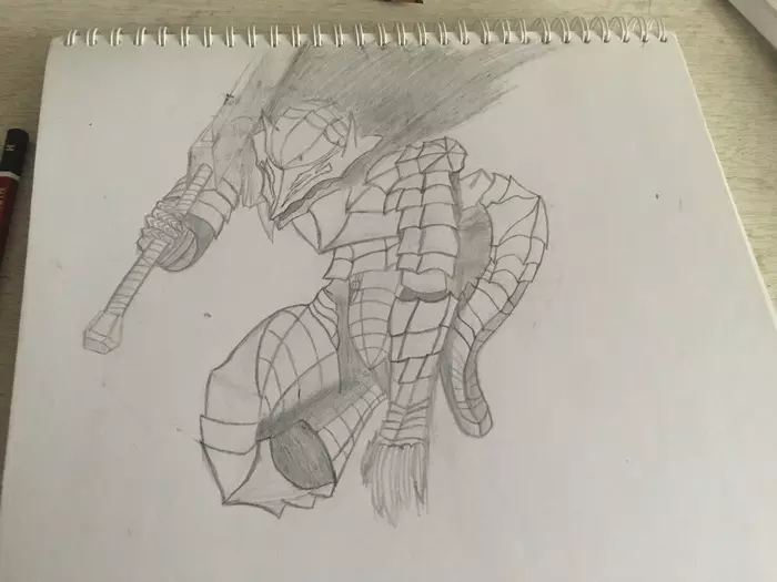 Drawings 3.0 - My, Drawing, Pencil drawing, Berserk, Dark souls 3, Blasphemous, Doom, Longpost