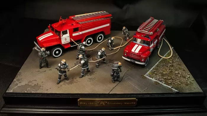 Diorama dedicated to the fire heroes of Chernobyl, scale 1:43. Author of the work Alexander Portnoy - Car modeling, Hobby, Firefighters, Miniature, Longpost, Stand modeling, Diorama