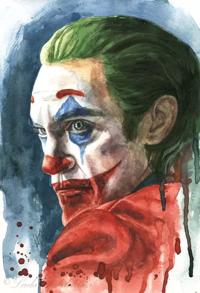 Watercolor drawing. - My, Drawing, Portrait, Joker, Watercolor, Actors and actresses, Celebrities, Joaquin Phoenix, Movies