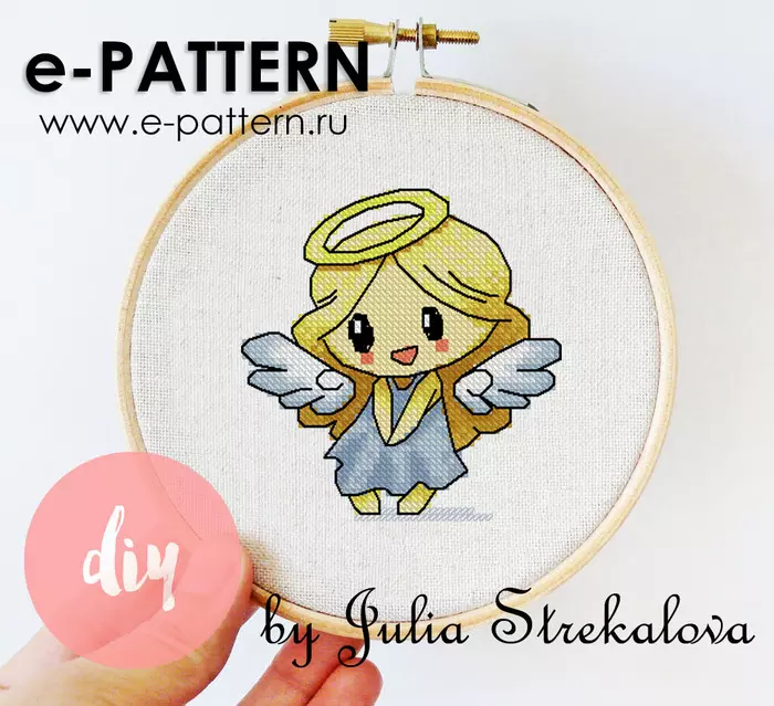 Embroidery scheme Little angel. My author's. - My, Needlework, Cross-stitch, Angel, Characters (edit), Longpost