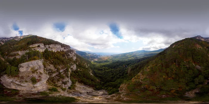 Aerial photo panorama 360° Uchan-Su waterfall in Yalta - My, Crimea, Aerial photography, Spherical panorama, Yalta, Wuchang-Su, Crimean Mountains