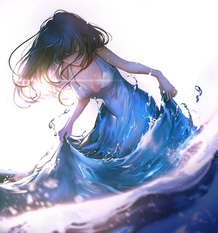 Sea dress - Арт, Девушки, Море, Платье, Anime Art, Не аниме, Rize, Anime Original