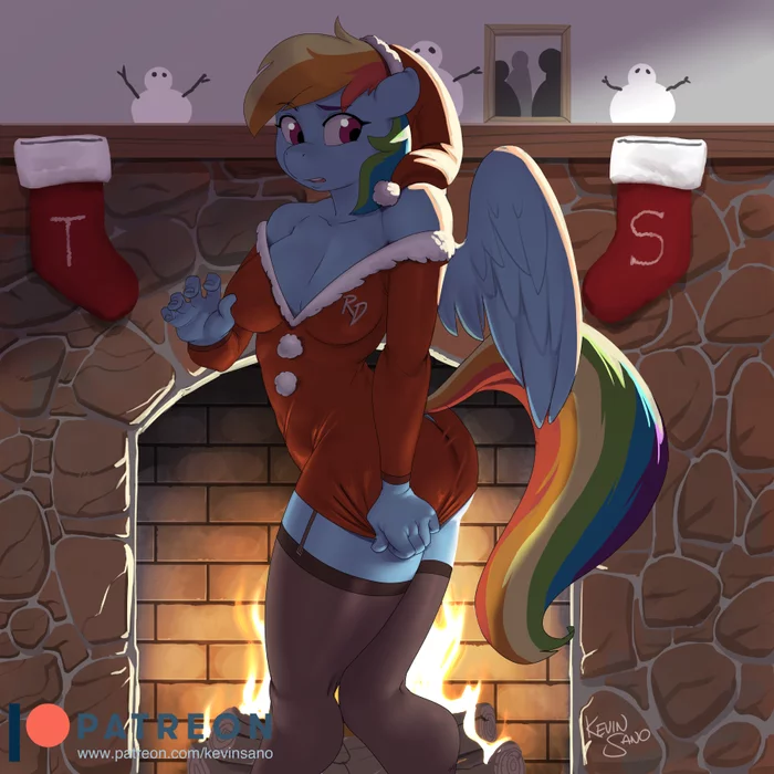 Clothes are too small - My little pony, MLP Edge, Rainbow dash, Anthro, Christmas, Kevinsano