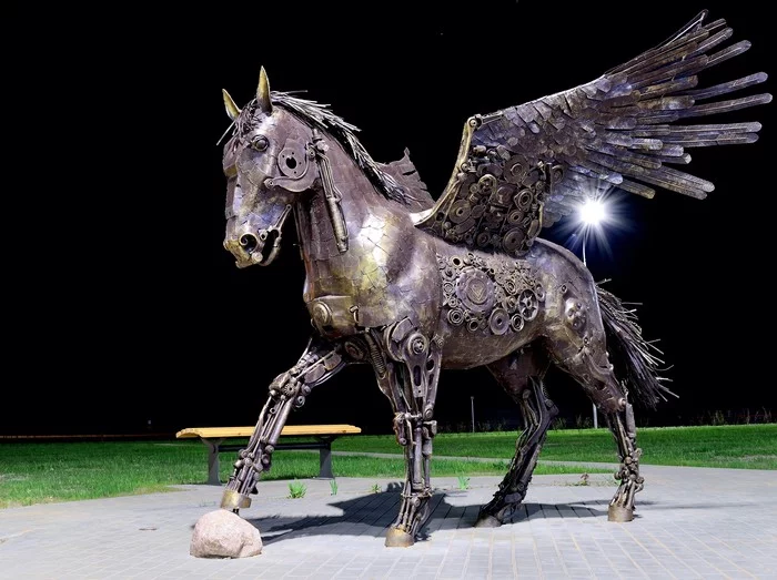 Iron Pegasus. - My, Steampunk, The photo, Art, Night, Pegasus