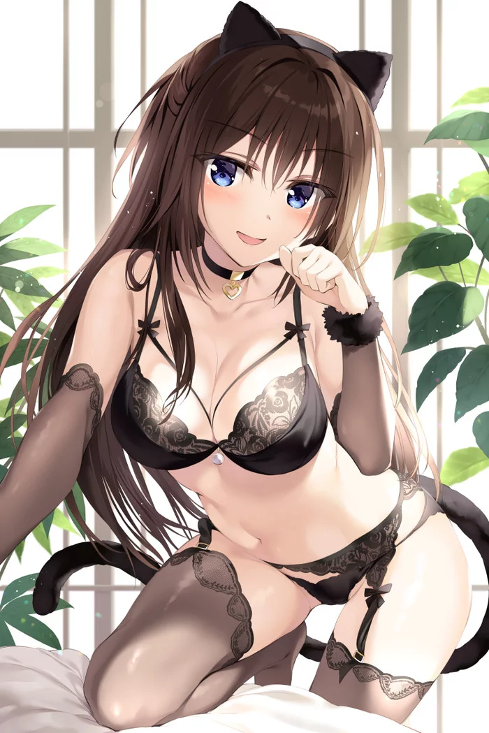 Fujiki Maka - NSFW, Аниме, Anime Art, Boku No Kanojo Sensei, Fujiki Maka, Длиннопост, Нижнее белье, Купальник, Animal Ears, Попа