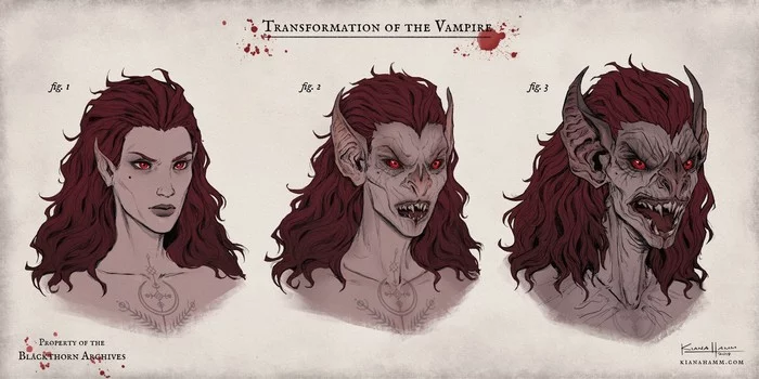 Transformation - Vampires, Fantasy, Dark fantasy, Art, Drawing, Kiana Hamm