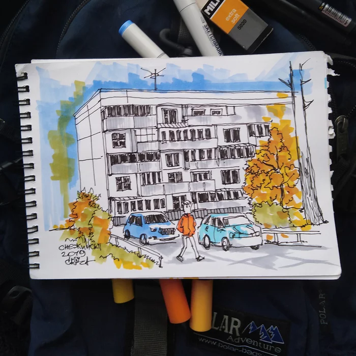 City sketches - My, Sketch, Snezhinsk, Video, Longpost