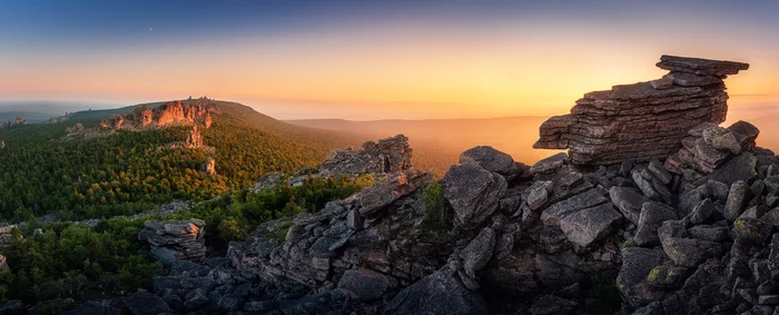 Panorama of the Kolchim stone - My, The photo, Landscape, Nature, beauty, Perm Territory, Commemorated Stone, Sunset, Панорама