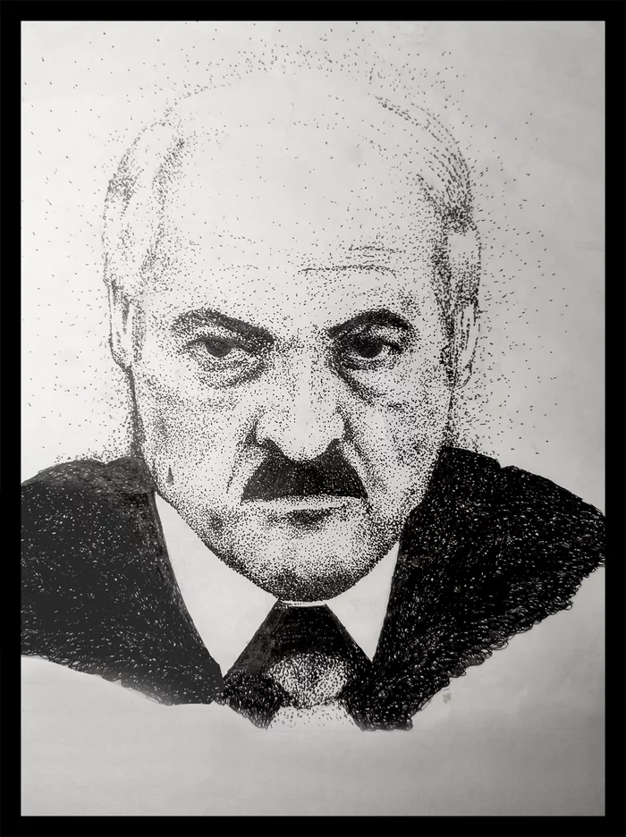 I drew Rygorych. Gel pen. Paper. - My, Alexander Lukashenko, Dotwork, Drawing, Daddy, Republic of Belarus