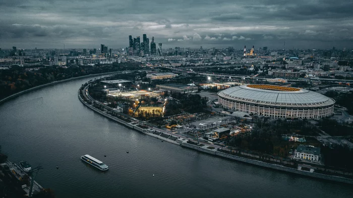 Вид на Москву - Моё, Москва, Москва-Сити, Москва-Река, Квадрокоптер, Дрон, Лужники, Стадион