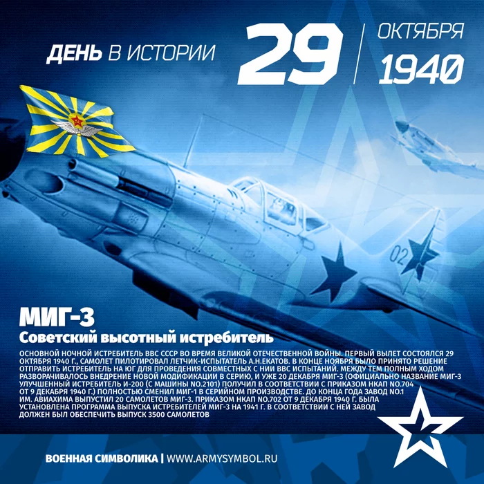 Первый полёт МиГ-3 в 1940 - Моё, ВВС, Авиация, Миг-3, Первый полет, Календарь, СССР