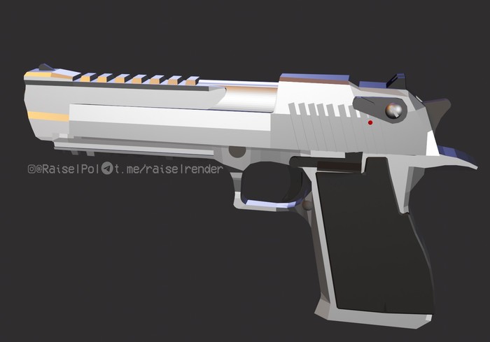 Low poly Desert Eagle - Моё, Оружие, 3D моделирование, Blender, Длиннопост