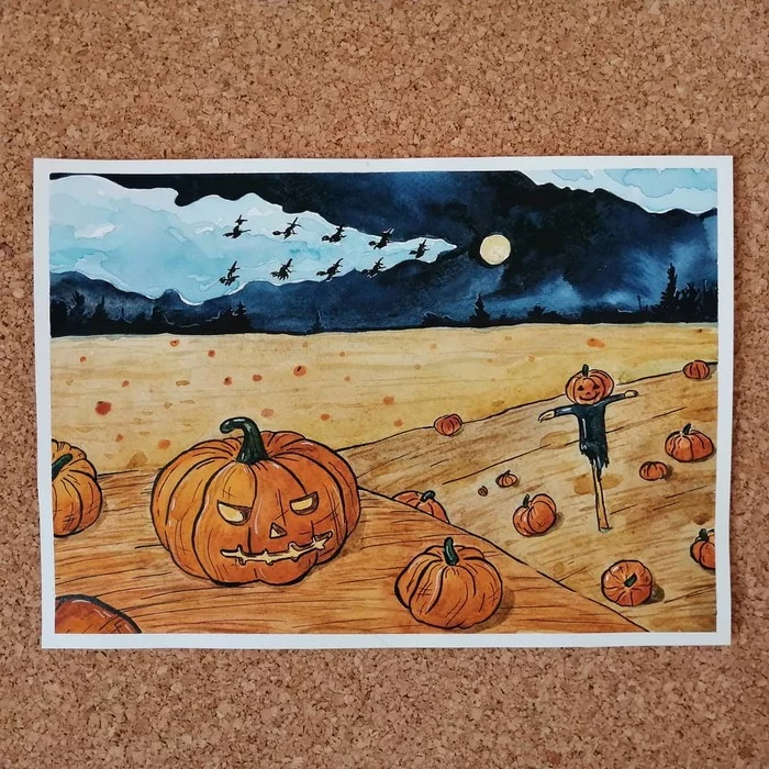 Sweet or nasty? A little Halloween from me. - My, Halloween, Watercolor, Painting, Learning to draw, Pumpkin, Creation, Art, Illustrations, Longpost