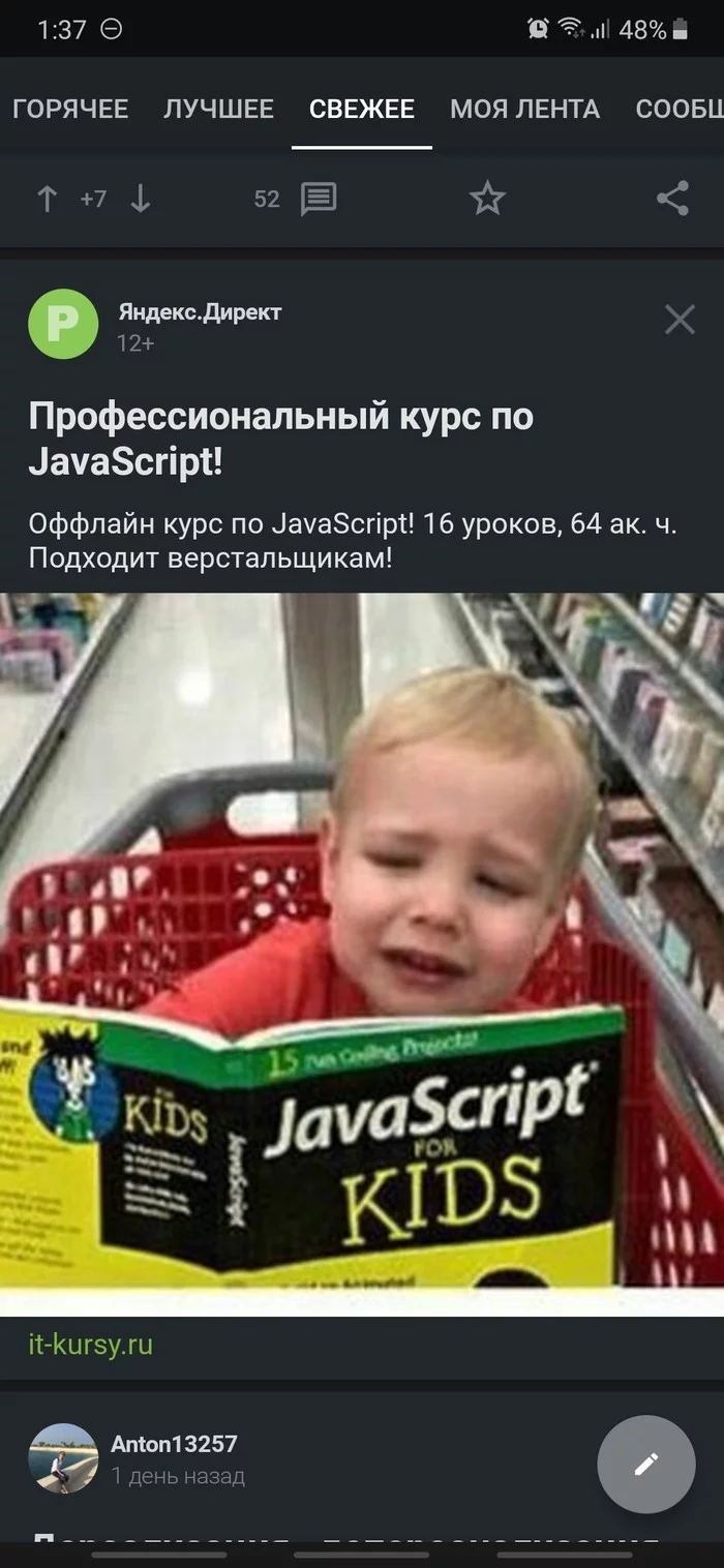 JavaScript для детей - Javascript, Реклама на Пикабу, Длиннопост, Скриншот