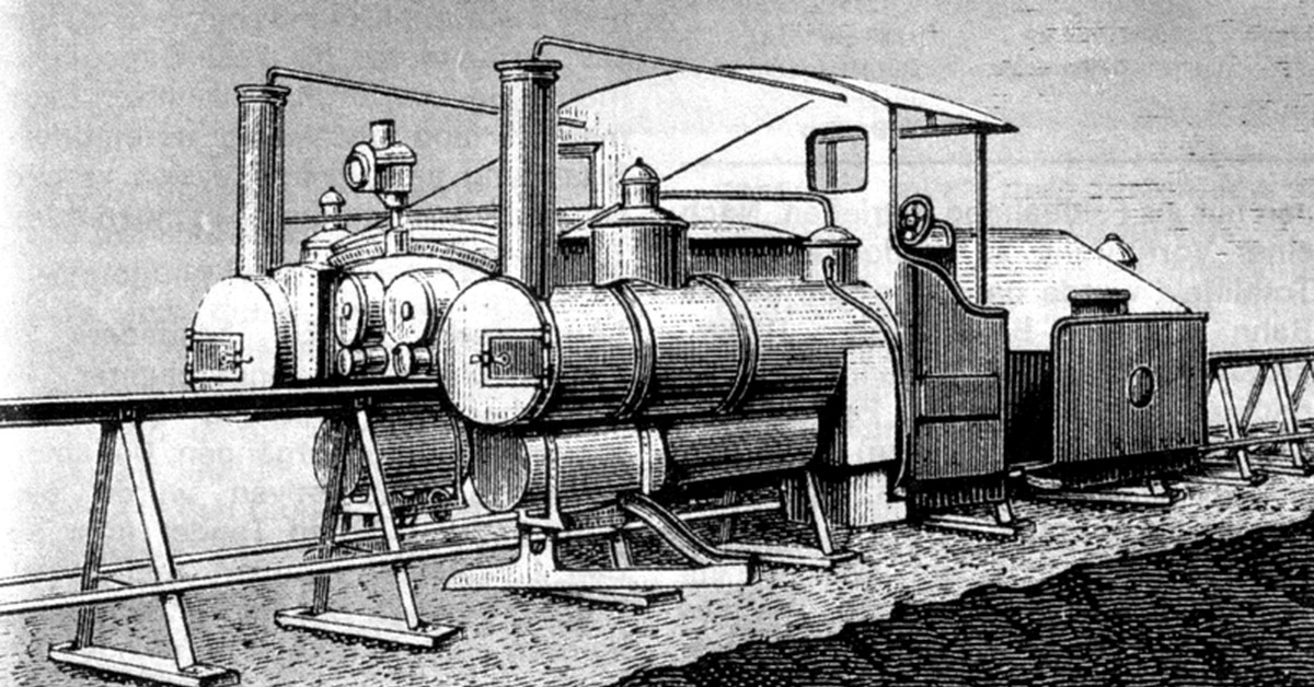 Техника 19 века. Монорельс 19 века. Монопоезд 19 века. Монорельс системы Лартига. Монорельсовый паровоз.