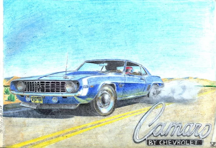 Camaro. Drawing - My, Auto, Drawing, Colour pencils, Chevrolet