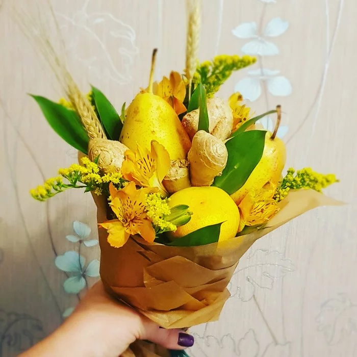 Bouquets made from food (and not only) as a way not to go crazy - My, Needlework without process, Floristics, Fancy food, Longpost