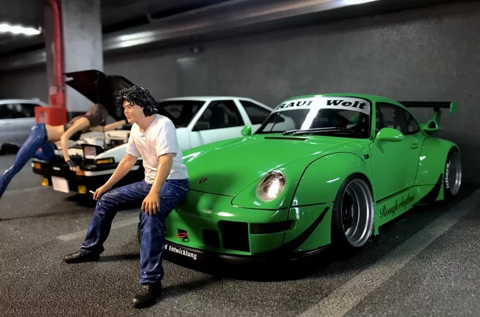 Diorama (Tokyo Parking) 1/18: Porsche 993 RWB and Akira Nakai San - My, Rwb, Diorama, Porsche