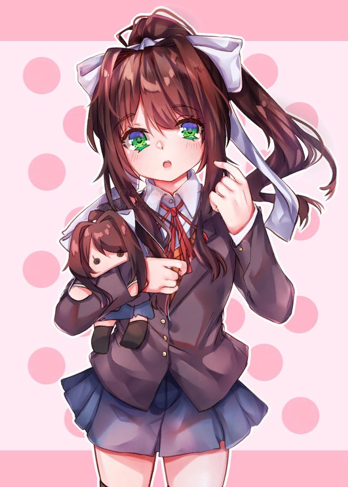 Monika with plush Doki Doki Literature Club, Monika, Anime Art,  