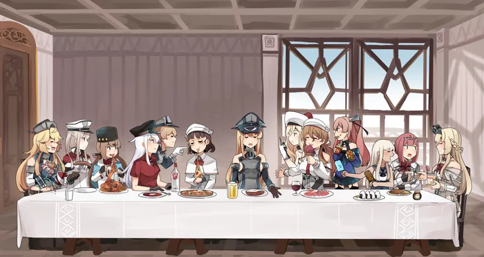 Who is Judas? - Kantai collection, Teketeke, Anime, Anime art, The last supper, Bismarck, Gangut, Judas Iscariot