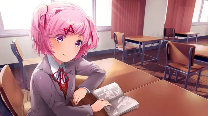 Reading with Natsuki - Doki Doki Literature Club, Natsuki, Anime Art, Визуальная новелла, Моды