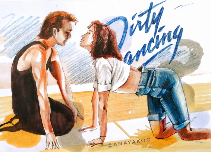 Dirty dancing - My, Dirty dancing, Movies, Sketch, Sketchbook, Art, Alcohol markers, Drawing, Patrick Swayze