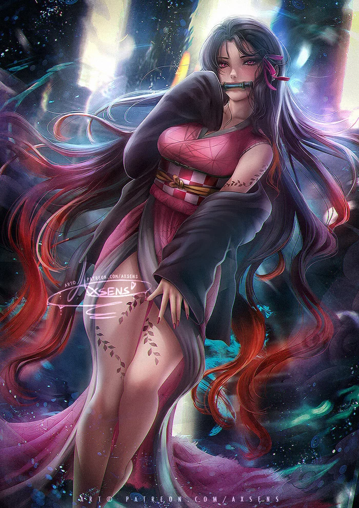 Nezuko Kamado - Anime, Art, Anime art, Nezuko Kamado, Kimetsu no yaiba, Axsens, Artstation