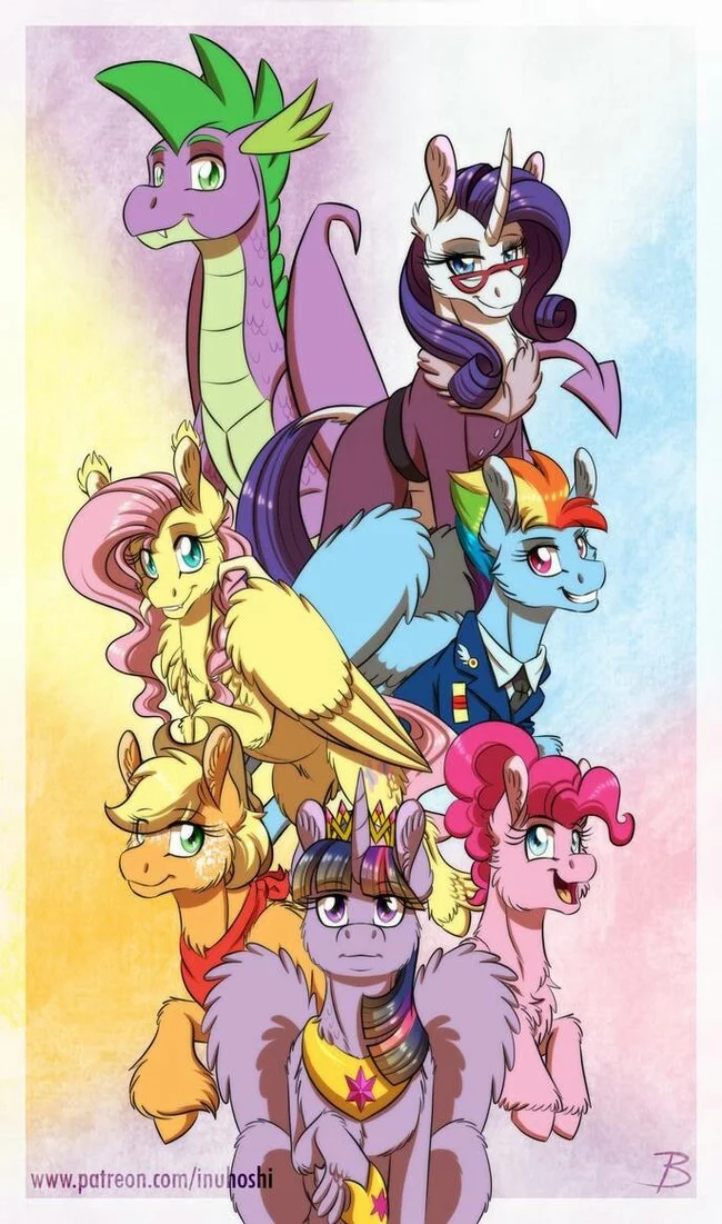 Six fluffy ones and one scaly one. - My little pony, MLP Season 9, Spike, Mane 6, Inuhoshi-To-Darkpen