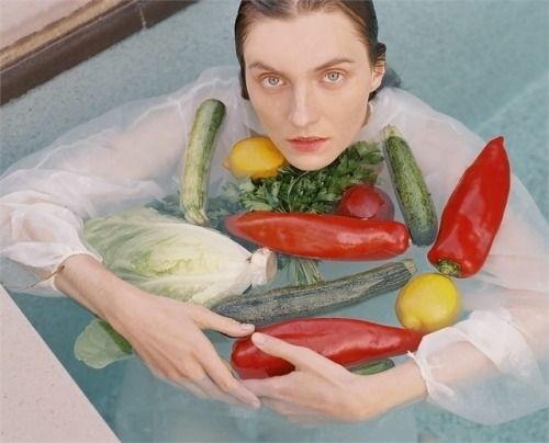 Wash vegetables before eating - Girls, Vegetables, Water, Wet T-shirt