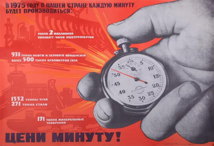 “Appreciate the minute!”, USSR, 1975. - Poster, the USSR, Production, Story, Industry, Time, Development, Soviet posters