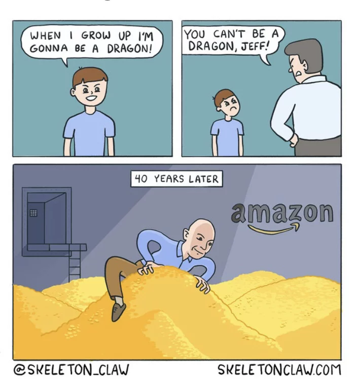 Dreams Come True - Amazon, Jeff Bezos, Comics, Translation, Wealth, Skeletonclaw