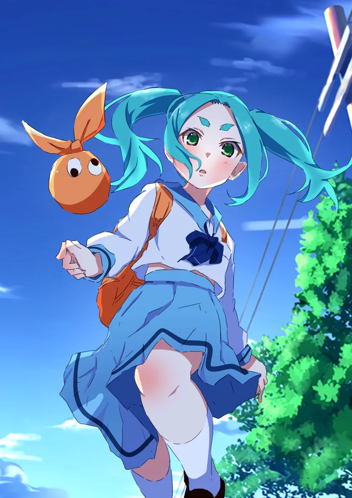 On the way to school - Anime, Anime art, Monogatari series, Yotsugi ononoki, Hachikuji Mayoi, Shinobu oshino, Longpost