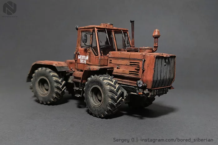 Another T-150, red, with wheels, in 43rd scale - My, Scale model, Stand modeling, Tractor, T-150, Longpost, 1:43