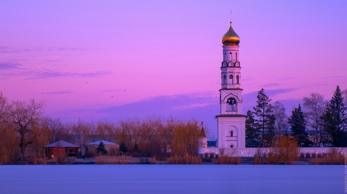 Холодный рассвет - Моё, Рассвет, Церковь, Пейзаж, Мороз